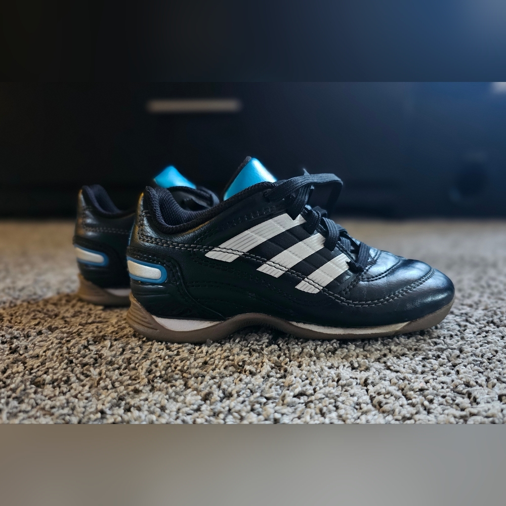 Adidas Kids Basketball Black and White Sneakers with Blue Accents